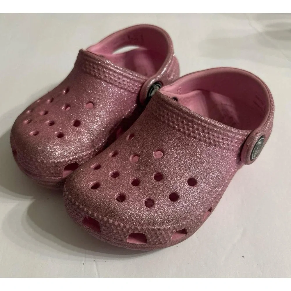 Crocs, Pink Glitter Crocs Clogs (Toddler C6)